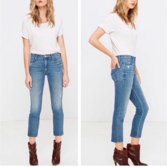 MOTHER NWT High Waisted Rascal Crop Graffiti Girl Size 30 Medium Wash Straight - Picture 1 of 11
